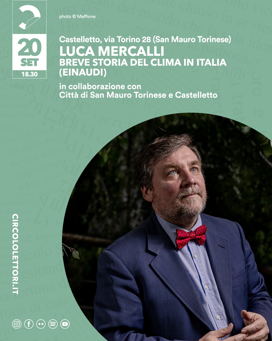 Locandina con immagine di Luca Mercalli