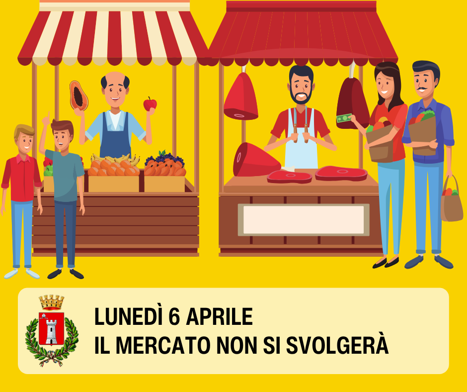 illustrazione di bancarelle del mercato su sfondo giallo