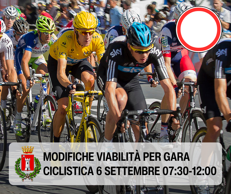 Immagine di ciclisti in gruppo con titolo Modifiche viabilità per gara ciclistica 6 settembre ore 7:00 - 12:00